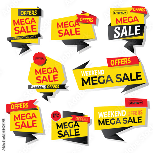 Sale tags collection, mega sale banner set.