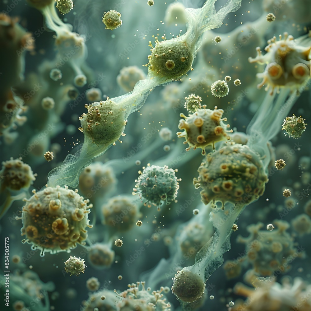Vivid Macro of Airborne Microscopic Allergens and Hazardous Mold Spores Suspended in Environment Vivid Macro of Airborne Microscopic Allergens and Hazardous Mold Spores Suspended in Environment