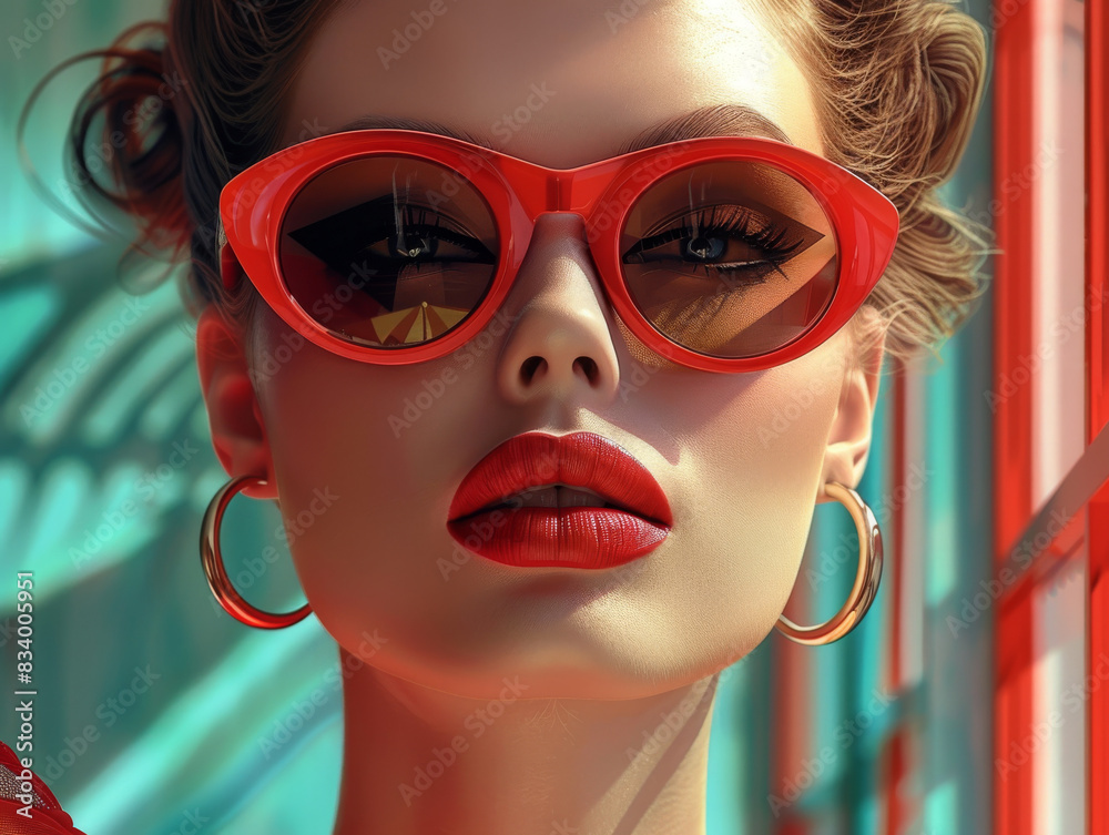 Retro style pastel colors summer background. Fashion woman wearing big sunglasses. Retro style pastel colors summer background. Fashion woman wearing big sunglasses.