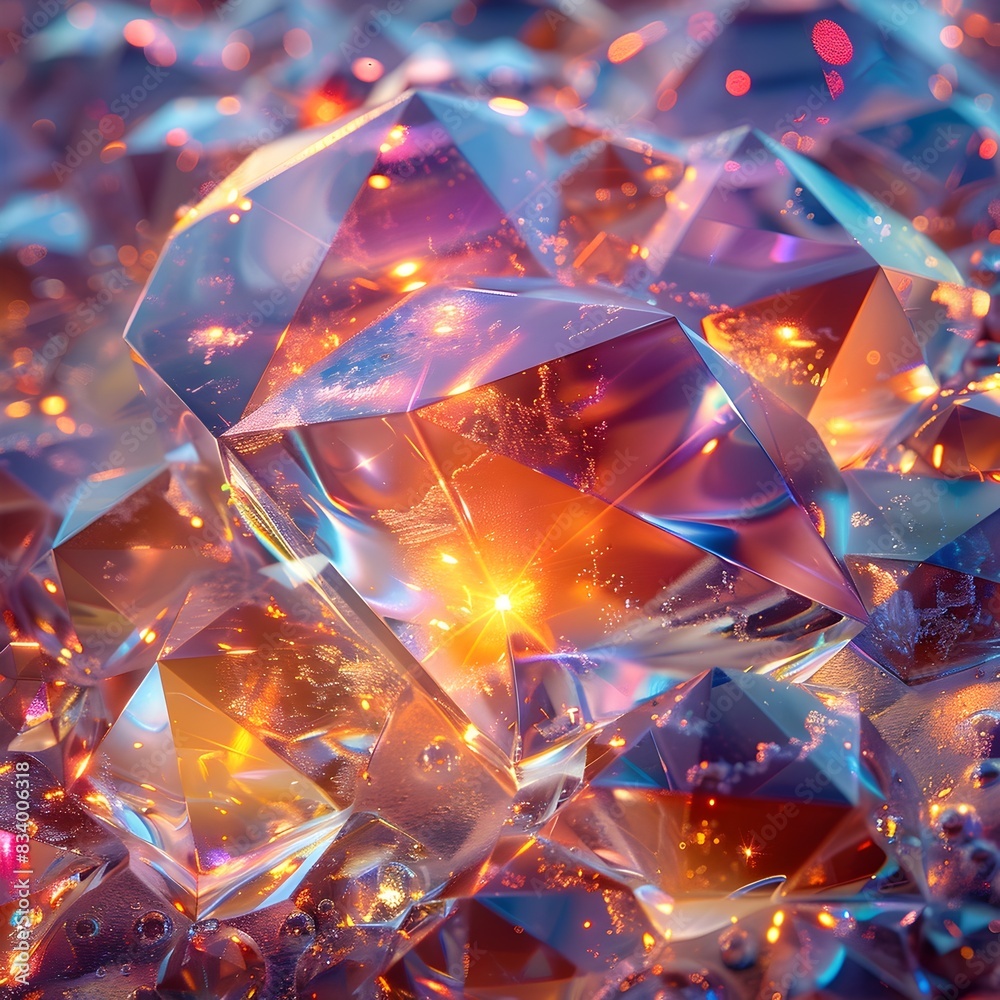 Captivating Jewel Macro with Brilliant Refractions and Shimmering Multicolored Facets