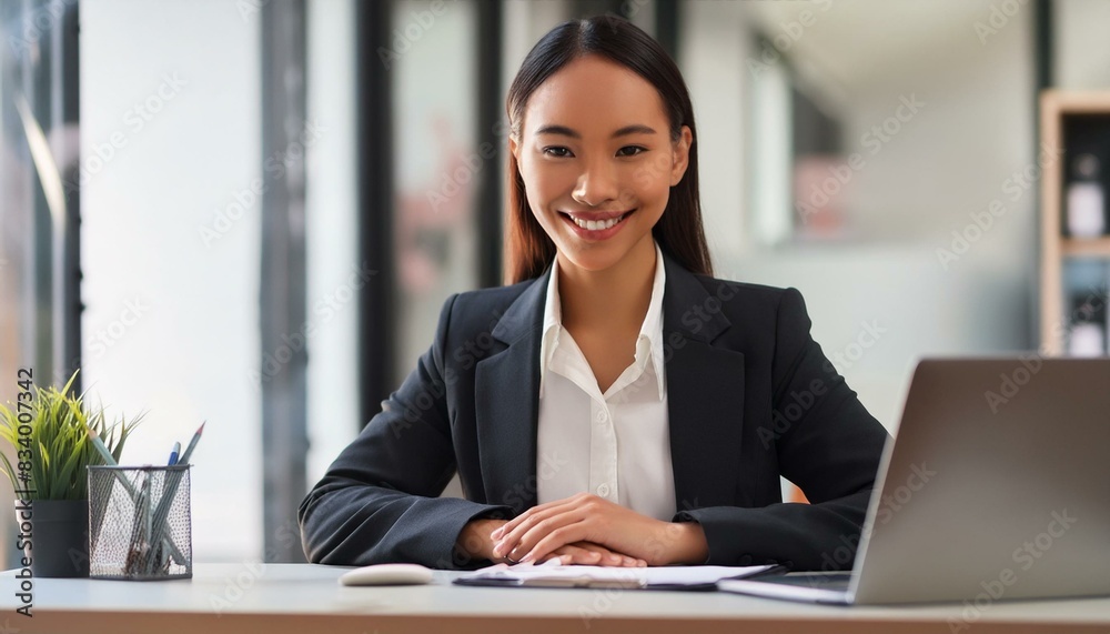 Smiling woman at table in office. Lawyer, businesswoman, accountant or manager Smiling woman at table in office. Lawyer, businesswoman, accountant or manager
