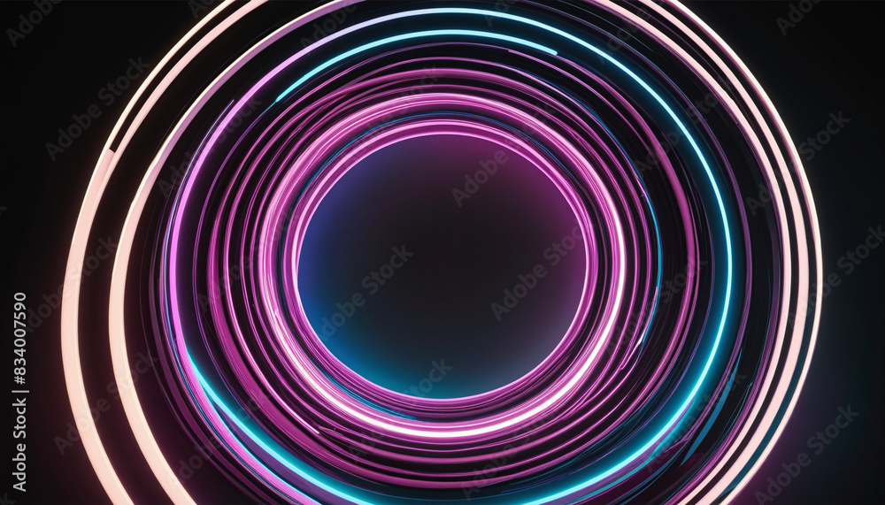 Neon-lit three-dimensional torus creates a futuristic and minimalistic wallpaper with vibrant pink and blue hues Neon-lit three-dimensional torus creates a futuristic and minimalistic wallpaper with vibrant pink and blue hues