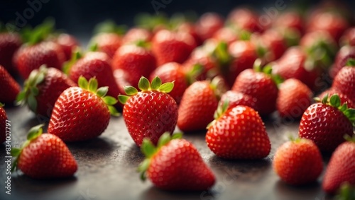 Strawberries fruits background top view angle.