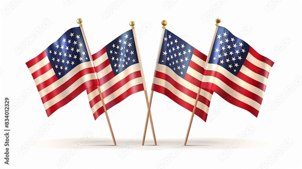 Fototapeta premium Set of Four American Flags on Stands for Memorial Day
