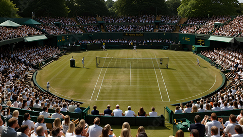 Wallpaper Mural  the thrill of Wimbledon, with tennis players in action on the grass courts, spectators enjoying strawberries and cream, and the iconic Centre Court backdrop. Torontodigital.ca