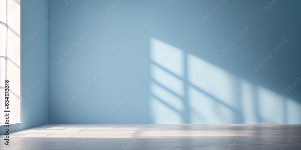 Fototapeta premium Product presentation background, Minimal abstract light blue for product presentation with shadow and light from windows on wall.