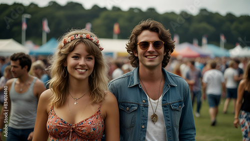  lively scenes at the Isle of Wight Festival, with music lovers enjoying performances, colorful festival fashion, and the scenic island surroundings.