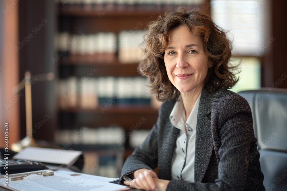 Mature paralegal, confident, professional, digital SLR, standard zoom, daytime, law office portrait, digital, high realism, supportive light. , background blur Mature paralegal, confident, professional, digital SLR, standard zoom, daytime, law office portrait, digital, high realism, supportive light. , background blur