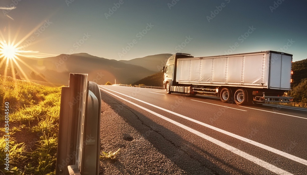 A roadside close-up of a freight truck. A roadside close-up of a freight truck.