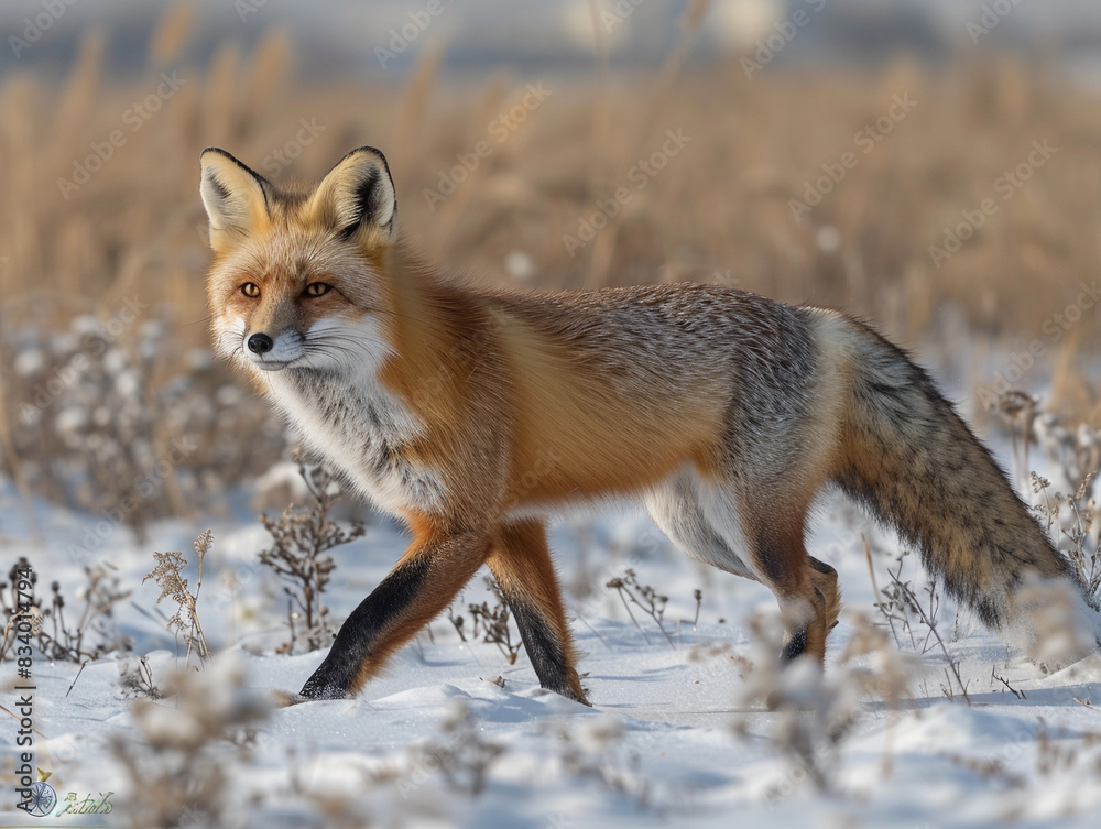 Red Fox Walking in Snowy Field Red Fox Walking in Snowy Field