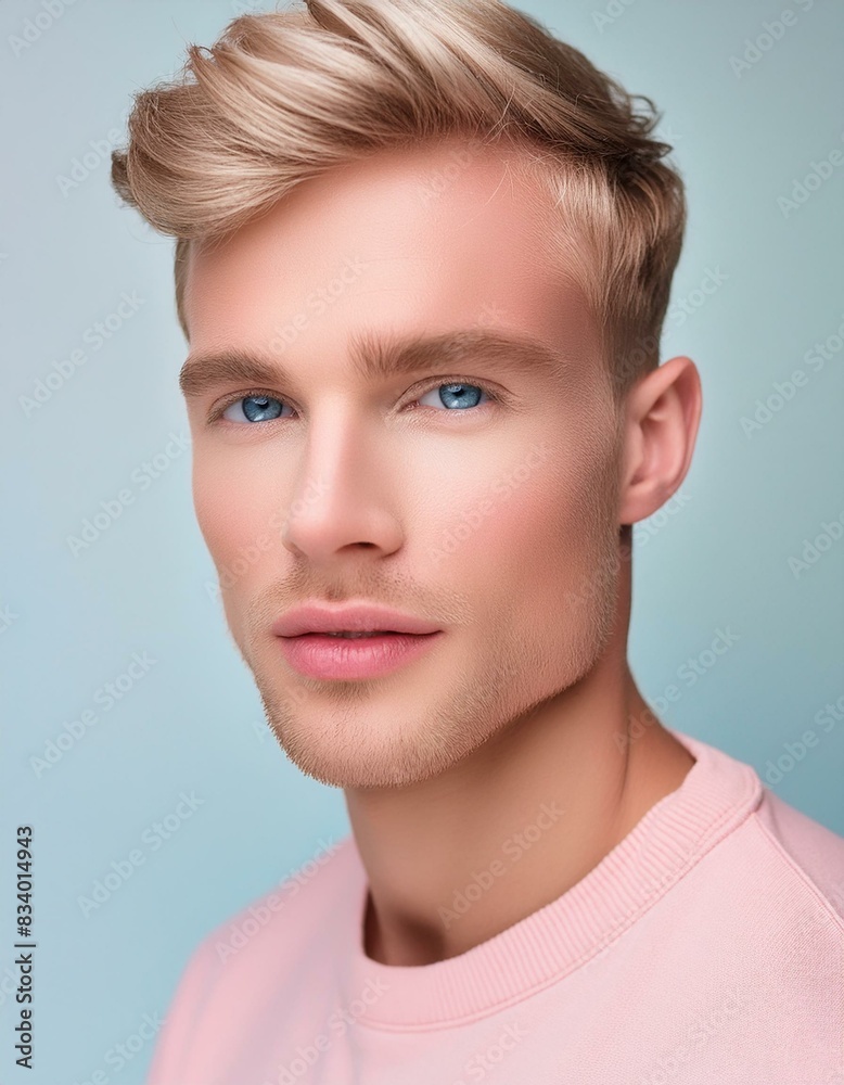 White blonde man with vibrant clear skin & blue eyes for a beauty campaign, face care, facial treatment, cosmetology, beauty and spa; portrait; high quality studio shot White blonde man with vibrant clear skin & blue eyes for a beauty campaign, face care, facial treatment, cosmetology, beauty and spa; portrait; high quality studio shot