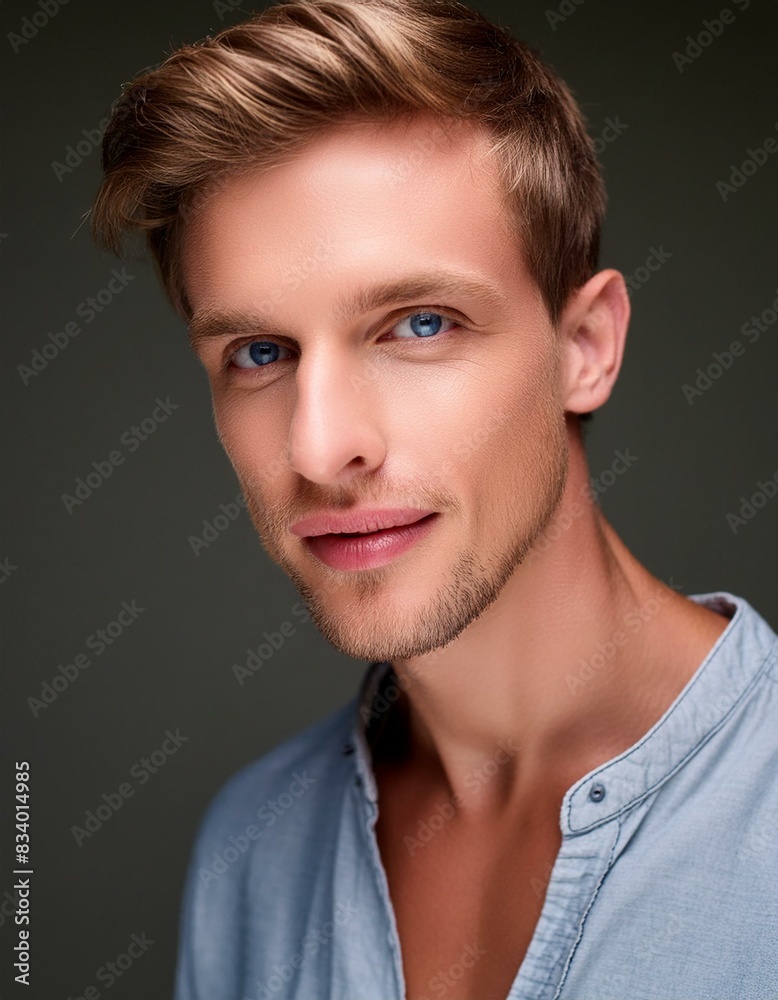 White blonde man with vibrant clear skin & blue eyes for a beauty campaign, face care, facial treatment, cosmetology, beauty and spa; portrait; high quality studio shot White blonde man with vibrant clear skin & blue eyes for a beauty campaign, face care, facial treatment, cosmetology, beauty and spa; portrait; high quality studio shot