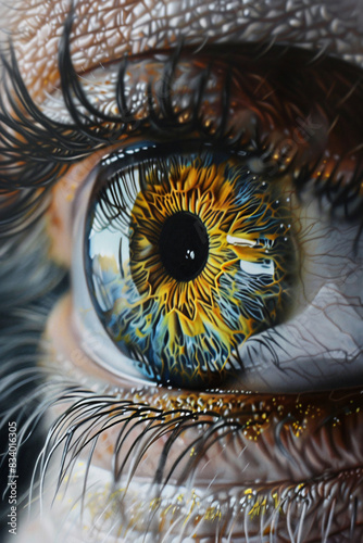 Close-up image capturing the intricate details of a human iris and eyelashes