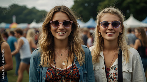  lively scenes at the Isle of Wight Festival, with music lovers enjoying performances, colorful festival fashion, and the scenic island surroundings.