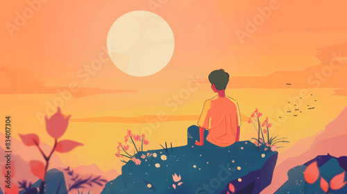 Concept of loneliness in the form of a silhouette of a person. Symbol of expectation and thoughtfulness.