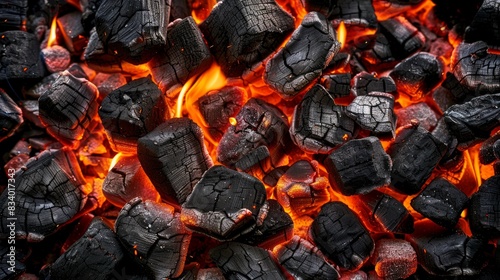 BBQ grill with hot, glowing charcoal briquettes. 