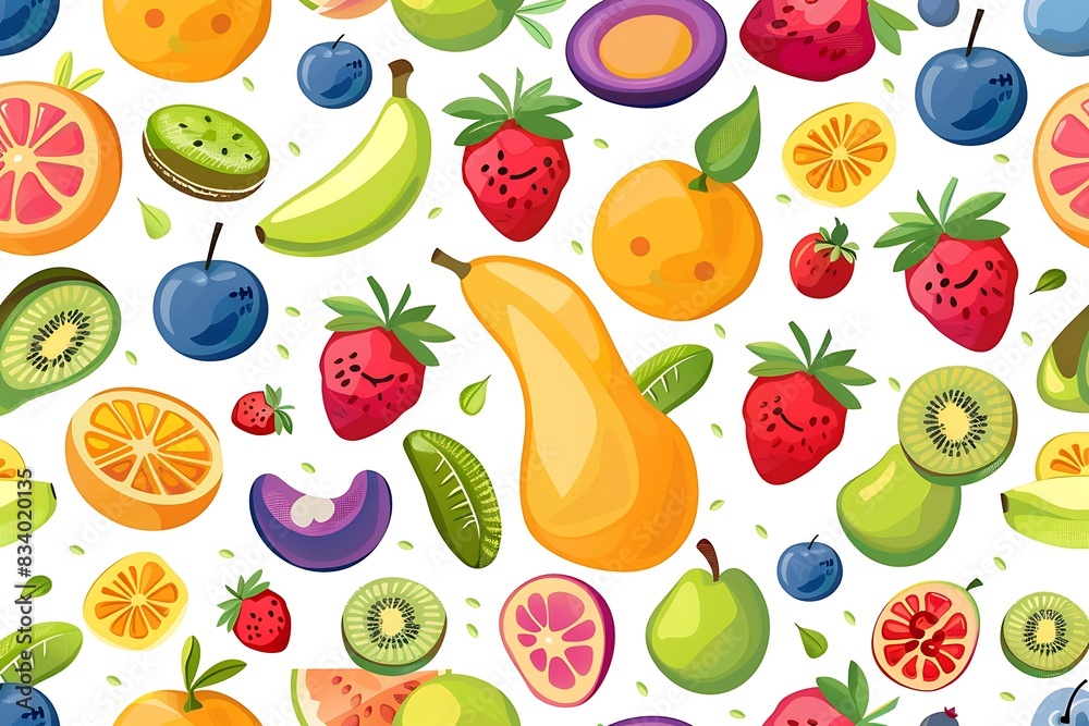 Abstract cartoon cute fruits seamless pattern background Abstract cartoon cute fruits seamless pattern background
