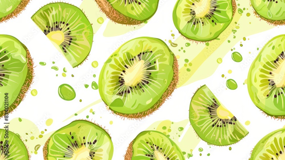 Fototapeta premium Seamless pattern of green kiwi fruits. 