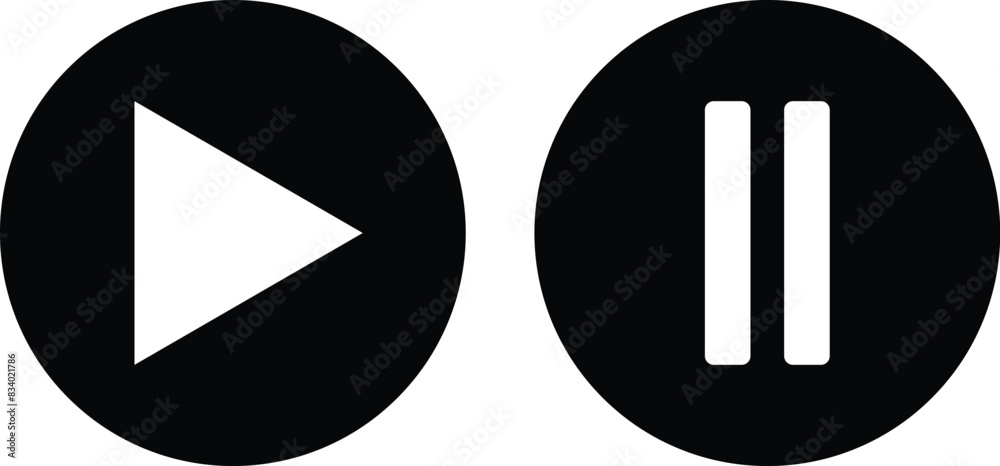 Play and pause button icon set isolated on white background . Vector ...