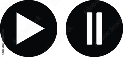 Play and pause button icon set isolated on white background . Vector illustration