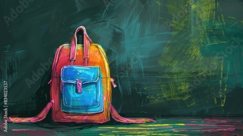 A colorful vector illustration of a school bag, created with chalk drawing techniques.

 photo
