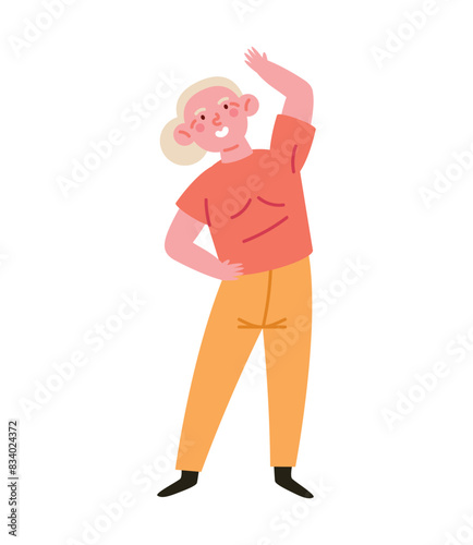 cute old woman making exercise