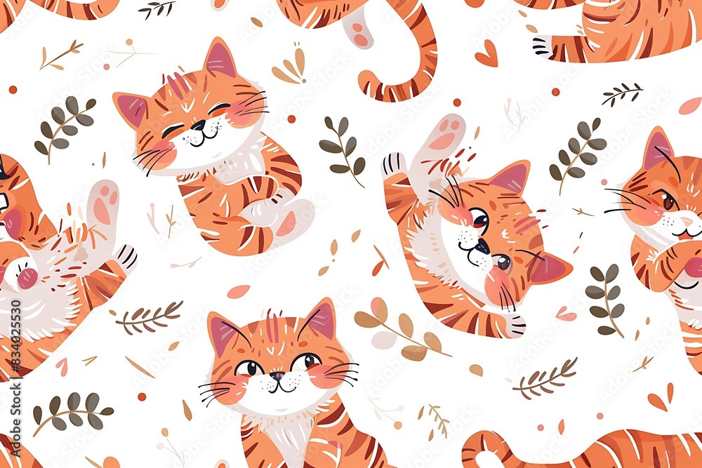 Fototapeta premium Abstract cute kitten cartoon seamless pattern