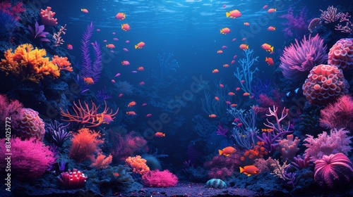 Vibrant Underwater Scene with Coral Reef and Ornamental Fish Generative AI
