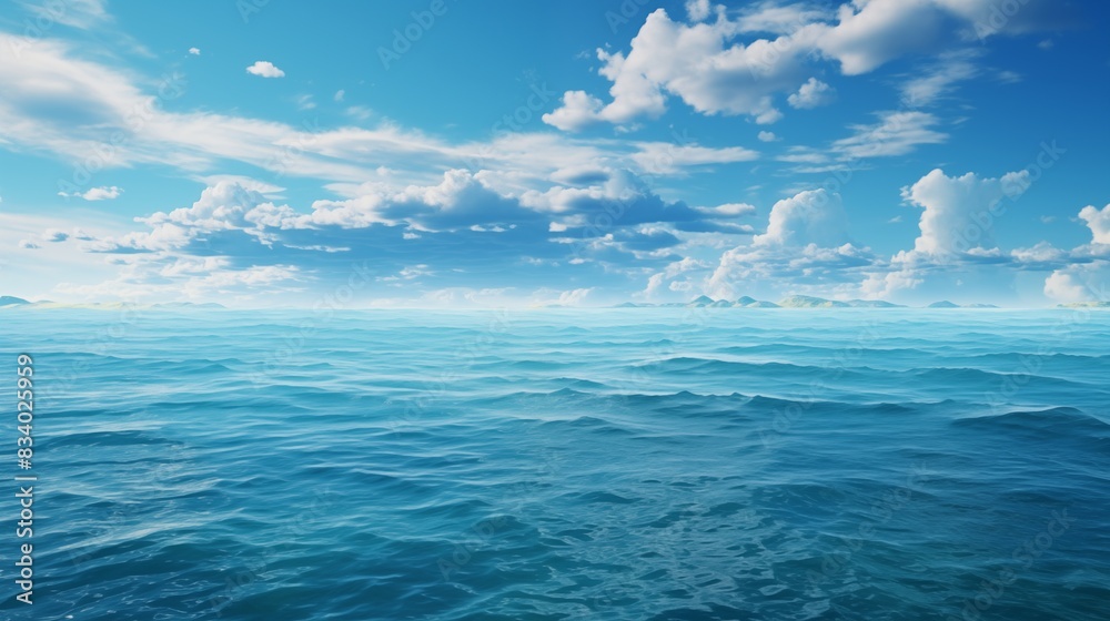 Captivating Seascape: A Peaceful Ocean Under a Bright Blue Sky Captivating Seascape: A Peaceful Ocean Under a Bright Blue Sky