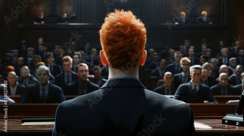Red-Haired Man Sitting in Front of a Courtroom