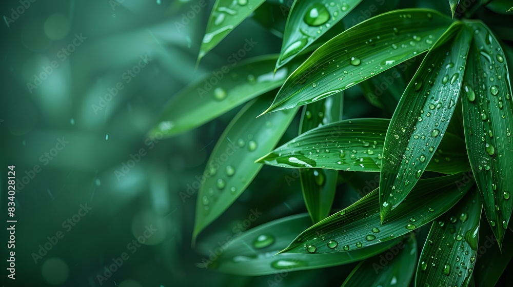 A refined background featuring a sparse layout of bamboo leaves on a muted green base A refined background featuring a sparse layout of bamboo leaves on a muted green base