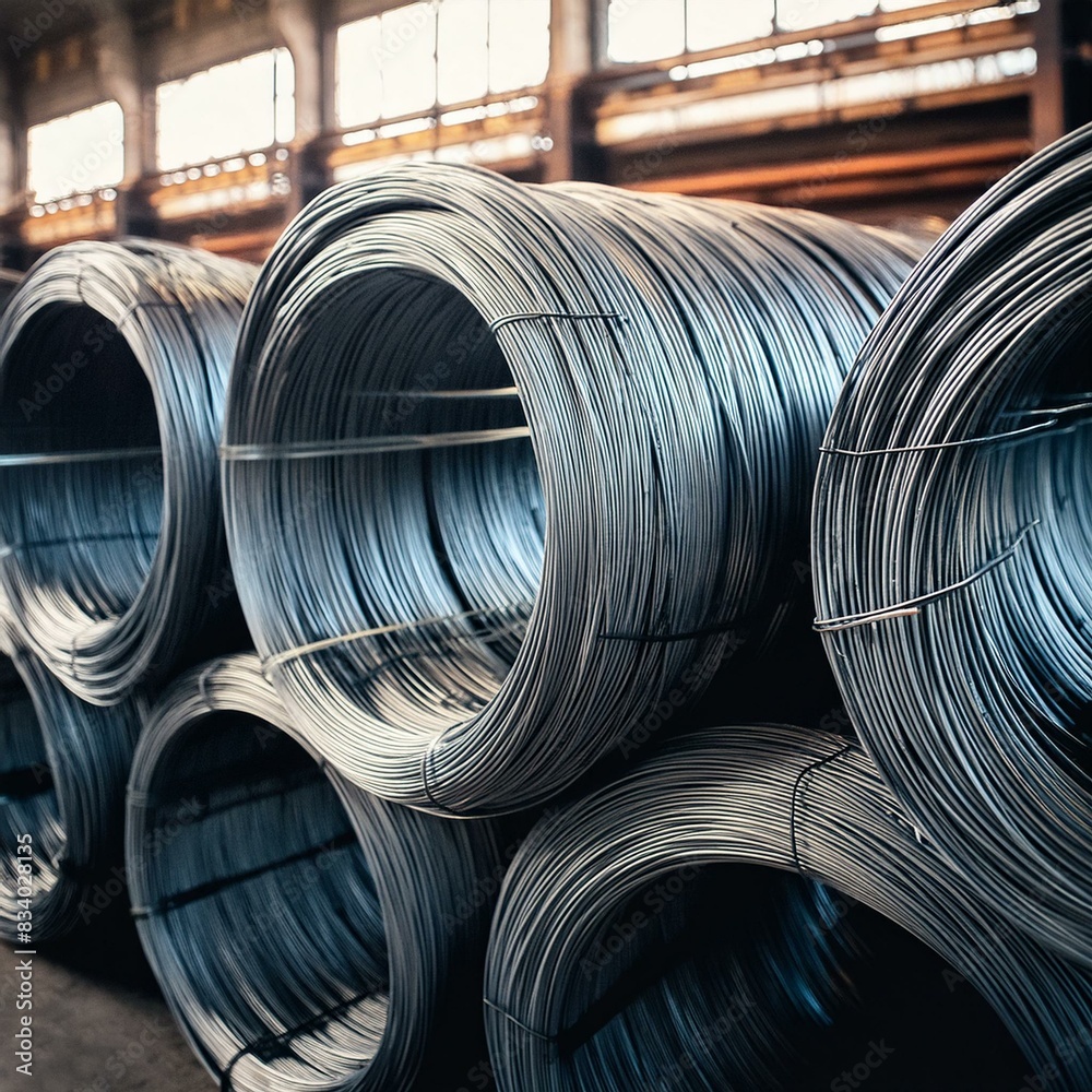 Steel round bar rows at a warehouse Steel round bar rows at a warehouse