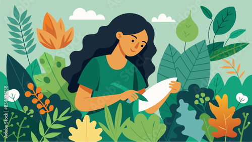 The artists scissors dance delicately over a sheet of handmade paper carefully crafting leafshaped outs that will later be incorporated into an. Vector illustration