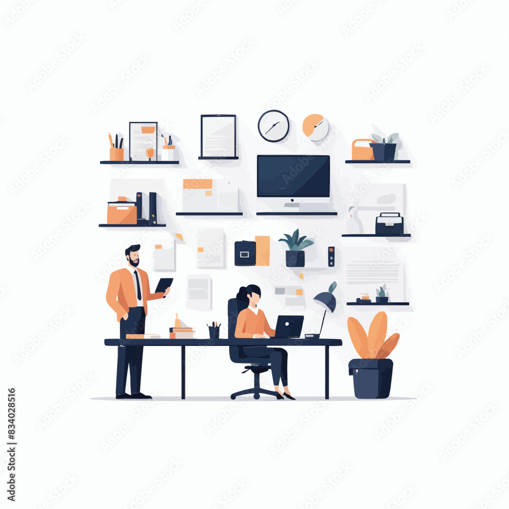 Fototapeta premium Minimal office business flat illustrations concept white background