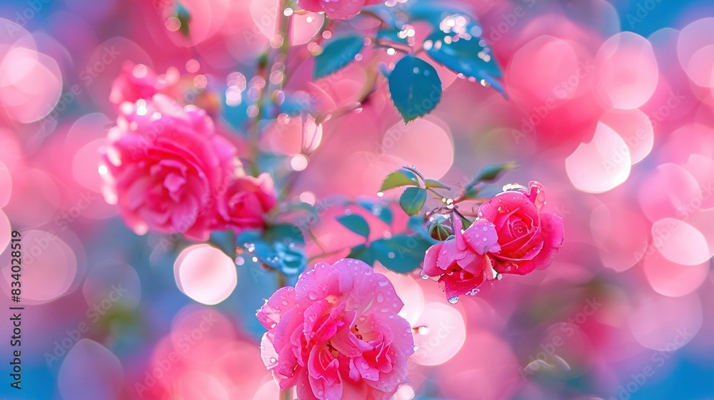   A close-up image of a pink blossom on a stem surrounded by out-of-focus pink blooms in the background