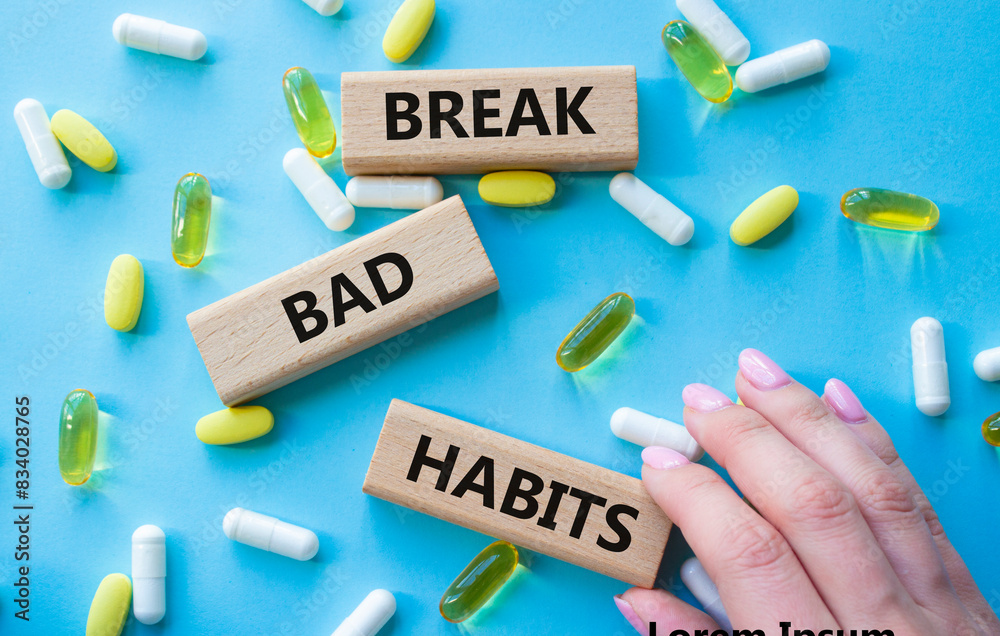 Break bad habits symbol. Concept words Break bad habits on wooden ...