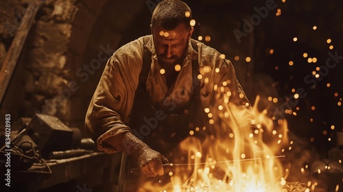Blacksmith Retrieving Red-Hot Iron Rod