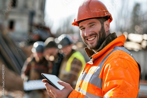 construction worker talking on mobile phone