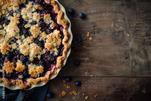 Blueberry Cobbler on Rustic Wooden Table
