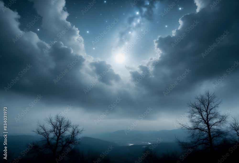 Fototapeta premium The Milky Way in the sky, a bright light. Night sky, great exposure. Wallpaper, background, poster. Copy space