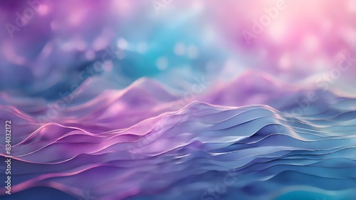 Abstract Wavy Purple And Blue Landscape With Glimmering Lights Generative AI