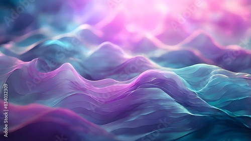 Abstract Wavy Purple And Blue Landscape With Glimmering Lights Generative AI