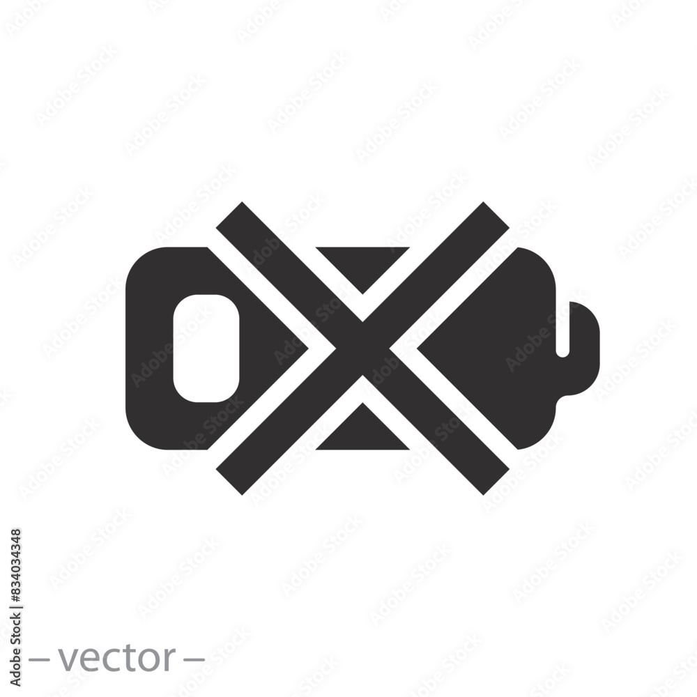charging prohibited icon, battery damage, cross for accumulator, flat symbol on white background - vector illustration charging prohibited icon, battery damage, cross for accumulator, flat symbol on white background - vector illustration