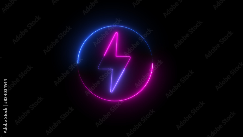 Neon sign of lightning signboard on the black background. illustration Neon sign of lightning signboard on the black background. illustration