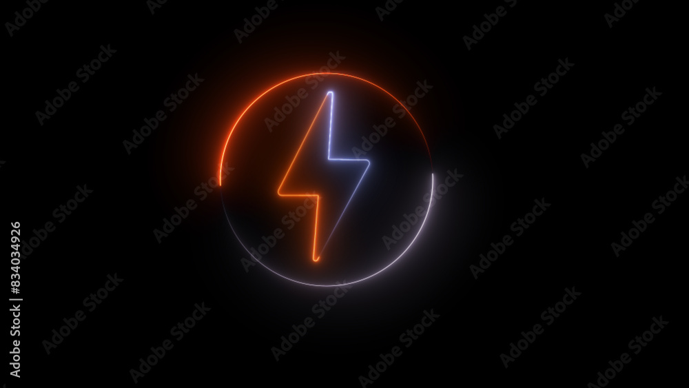 Neon sign of lightning signboard on the black background. illustration Neon sign of lightning signboard on the black background. illustration