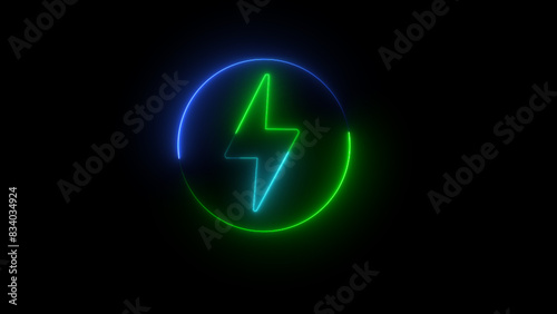 Neon sign of lightning signboard on the black background. illustration