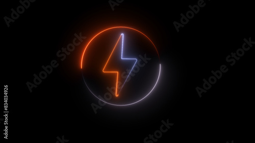 Neon sign of lightning signboard on the black background. illustration