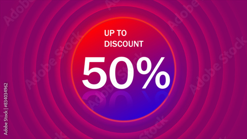 Up to 50 percent discount. Neon light frame box banner. Sale offer price sign. Special offer symbol. Save 50 percentages. Discount tag neon light frame message. Vector