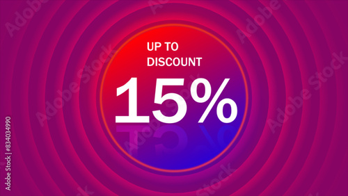 Up to 15 percent off, special offer banner, text on blue purple and yellow background, 3d render