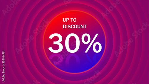 Up to 30 percent discount. Neon light frame box banner. Sale offer price sign. Special offer symbol. Save 30 percentages. Discount tag neon light frame